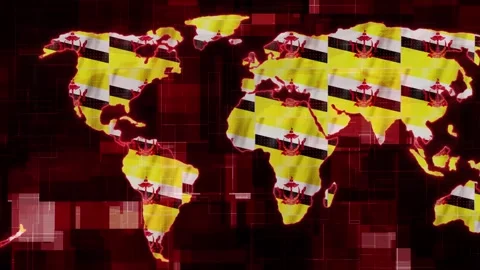 Brunei flag earth map glowing technology motion news background Stock Footage 264591828