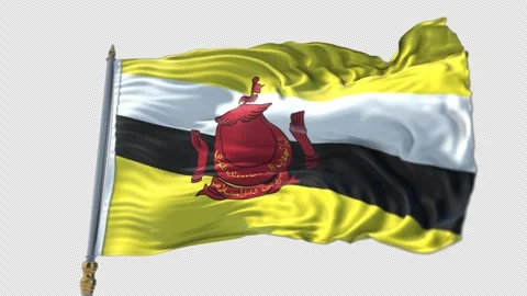 Brunei Flag on a flagpole Waving on Transparent Alpha Background Stock Footage 292106979