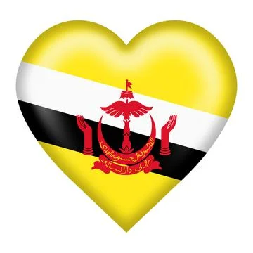 Brunei flag heart button isolated on white with clipping path 3d illustration Stock Illustration