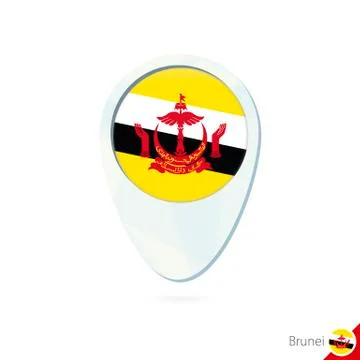 Brunei flag location map pin icon on white background. Stock Illustration