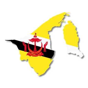 Brunei flag map on white background 3d illustration with clipping path Stock Illustration