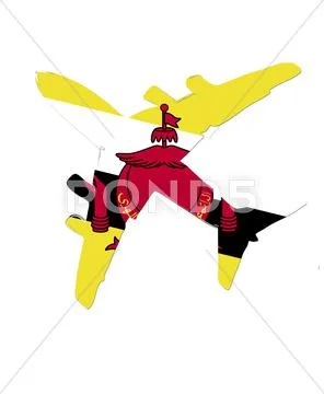 The brunei flag painted on the silhouette of a aircraft. glossy illustration Stock Illustration