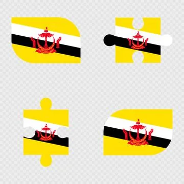 Brunei Flag Rounded Shapes and Puzzle Set. Stock Illustration