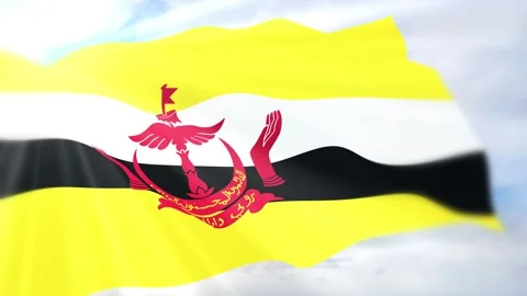 Brunei Flag Seamless Loop 4k 60fps on Sky Background Stock Footage 340623604