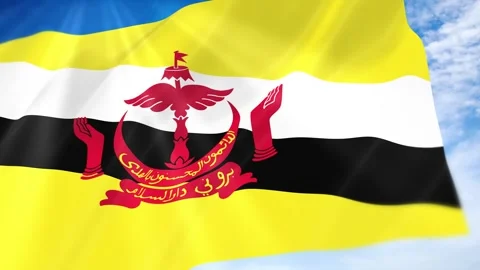 Brunei Flag Seamless Loop 4k 60fps on Sky Background Stock Footage 341681716