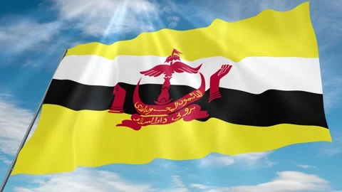 Brunei Flag Seamless Loop 4k 60fps on Sky Background Stock Footage 341755203