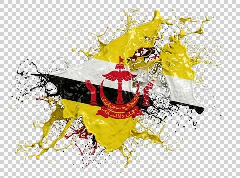 Brunei flag stylized as liquid paint splash design isolated on transparent .. Stock Illustration
