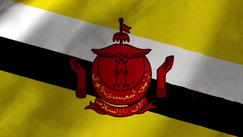 Brunei flag waving background with real fabric texture Stockbeeldmateriaal 291600554