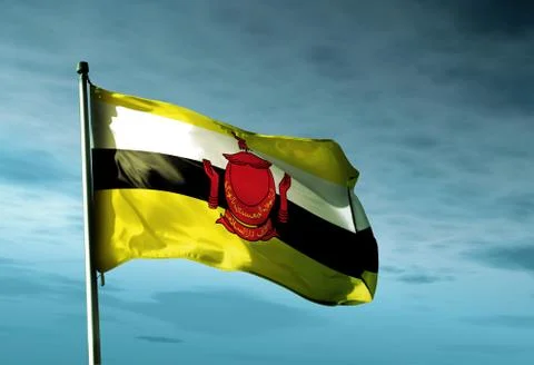 Brunei flag waving in the evening Stock Illustration