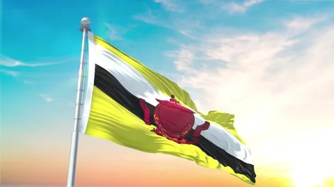 Brunei flag Waving Realistic With Sky Stock Footage 296475327