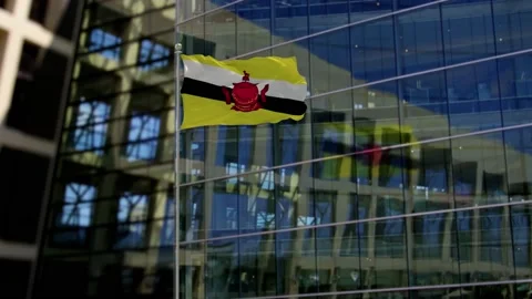 Brunei Flag Waving On A Skyscraper Building Vídeos de archivo 146110840