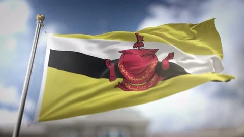 Brunei Flag Waving Slow Motion 3D Rendering Blue Sky Background - Seamless .. Stock Footage 75103676