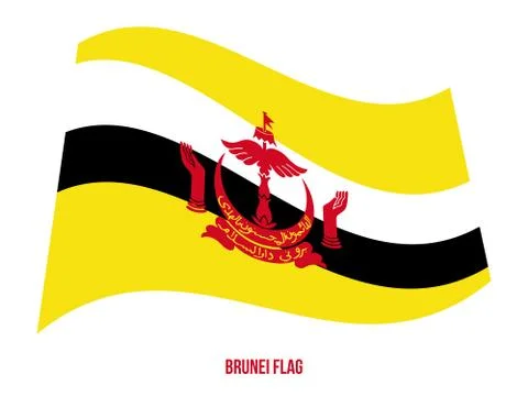 Brunei Flag Waving Vector Illustration on White Background. Brunei National Flag Stock Illustration