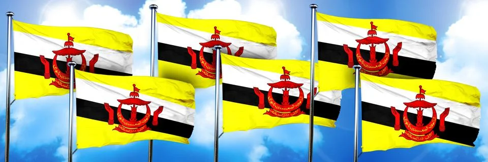 Brunei flags, 3D rendering, on a cloud background Stock Illustration