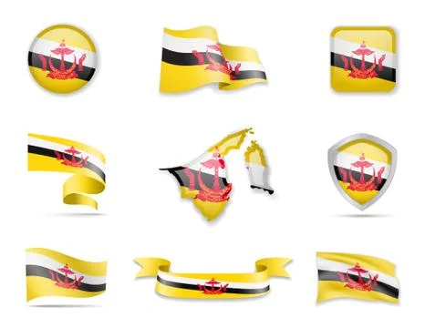 Brunei flags collection. Vector illustration set flags and outline of the Stock Illustration