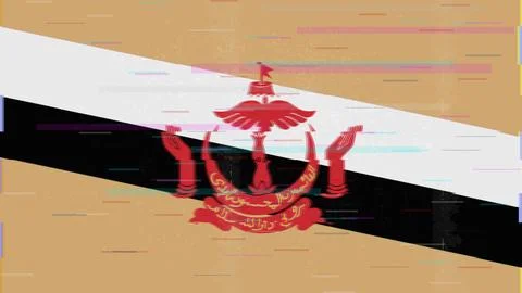 Brunei Glitch Flag Vector - RGB Split Digital Video Frame Design Stock Illustration