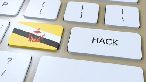 Brunei Hack of Country or Hacker Attack 3D Illustration. Country National Flag Illustrazione stock