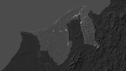 Brunei highlighted on a Bilevel elevation map with lakes and rivers Stock Illustration
