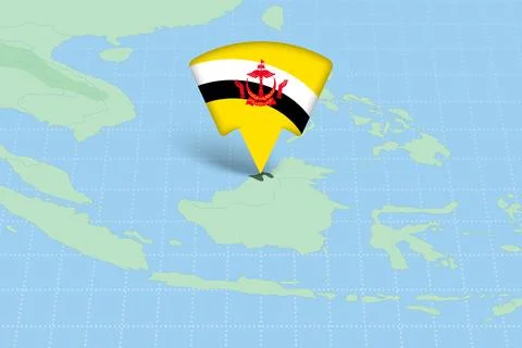 Brunei Location Highlighted on Asian Map with Flag Icon. Stock Illustration