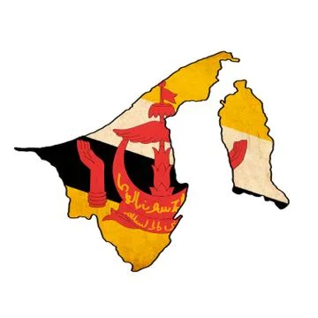 Brunei map on brunei  flag drawing ,grunge and retro flag series Stock Illustration