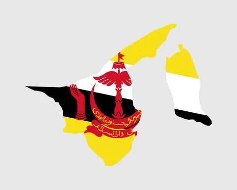 Brunei Map Flag. Map of Brunei with the Bruneian country flag. Stock Illustration
