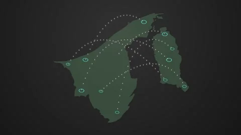 Brunei Map with Location-to-Location Signal Connection Animation Stock Footage 342308559