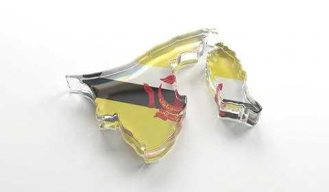Brunei map silhouette made of crystal glass with national flag colors and 3.. Stock Illustration