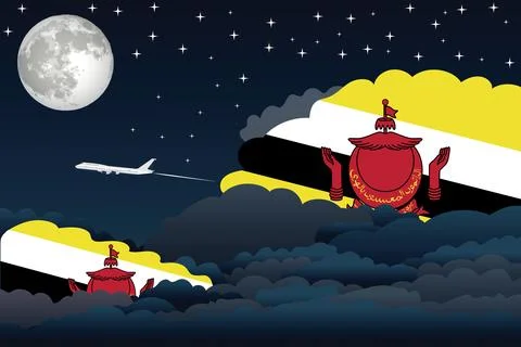 Brunei Night Clouds Airplane Vector Illustration Stock Illustration