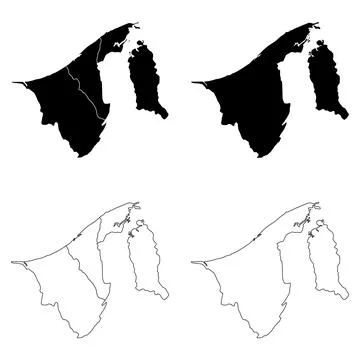 Brunei Outline and Solid Fill Map Set. Stock Illustration