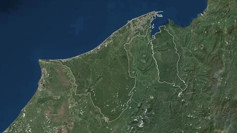 Brunei outlined on a low resolution satellite map Stock Illustration
