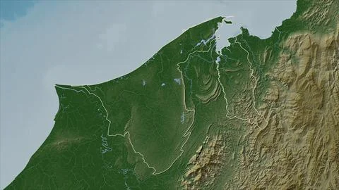 Brunei outlined on a Pale colored elevation map with lakes and rivers Stock Illustration