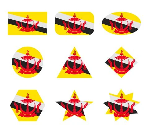 Brunei set of flags with geometric shapes Stock Illustration