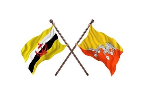 Brunei Versus Bhutan Two countries Flags background Stock Illustration