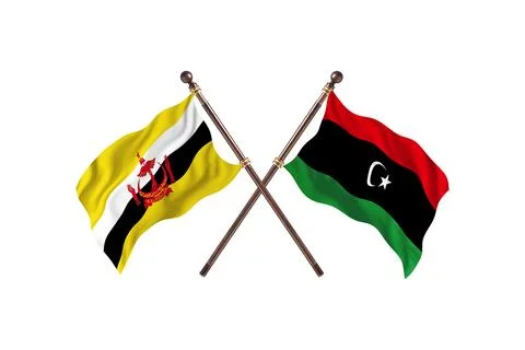 Brunei Versus Libya Two countries Flags background Stock Illustration