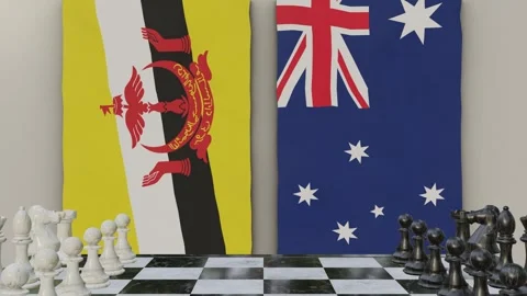 Brunei vs Australia  at the chessboard. 스톡 동영상 257964652