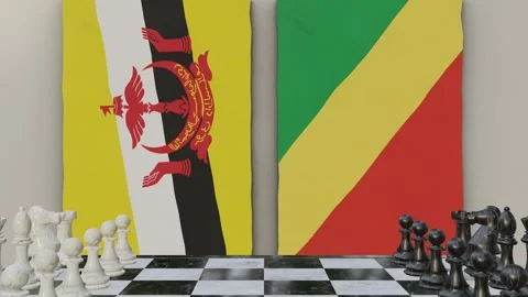 Brunei vs Republic of the Congo  at the chessboard. 스톡 동영상 257965070
