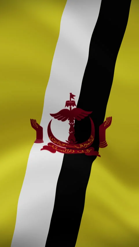 Brunei Waving Flag in Vertical Orientation – Realistic Loop Animation Stock Footage 294948075