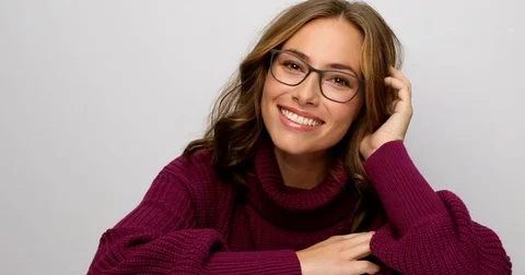 Brunette beauty in specs Stock Footage 80500326