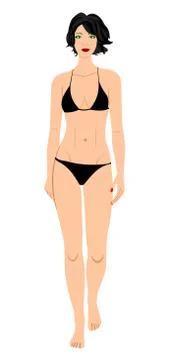 The brunette in a black bathing suit isolated on a white background. vector Stock Illustration