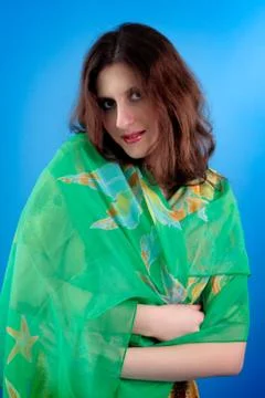 Brunette  on a  blue background Stock Photos