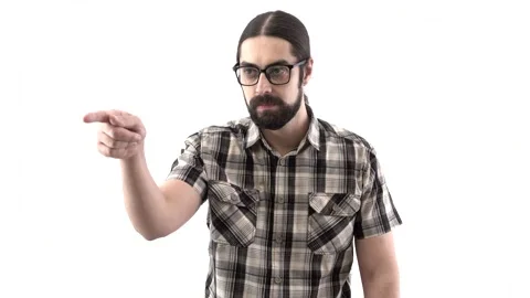 Brunette eastern man with beard counting by pointing a finger Stock Footage 132714434