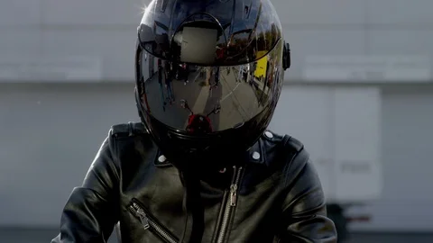 Helmet Girl In Leather On Motorcycle FIONA BLACK Women's