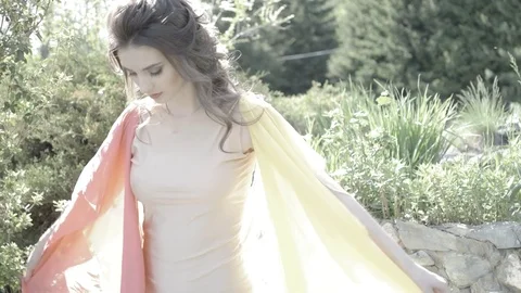 Brunette in the forest. Slow motion Stock Footage 76296158