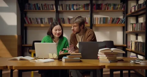 A brunette girl is trying to come to a solution to a problem together with her Stock Footage 313356712
