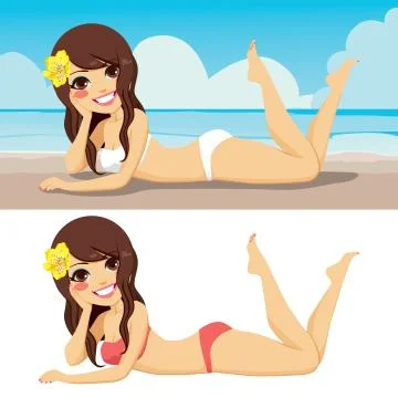 Brunette Lying On The Beach Stockillustratie
