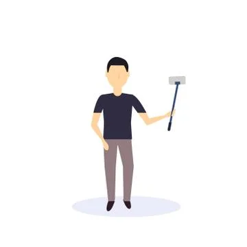 Brunette man doing selfie self stick standing pose isolated faceless silhouette Stock Illustration