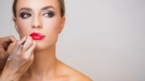 Brunette model getting makeup. Stock Footage 96300019