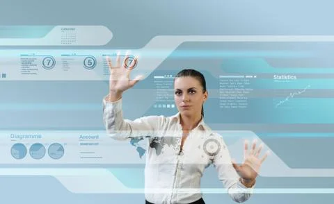 Brunette operating interface on the wall 스톡 일러스트