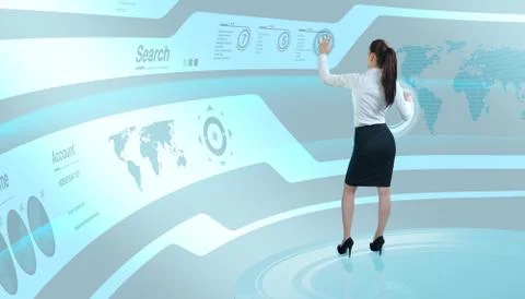 Brunette operating search interface on the wall Stock Illustration