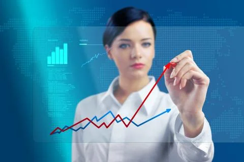 Brunette outlines chart in virtual space Stock Illustration